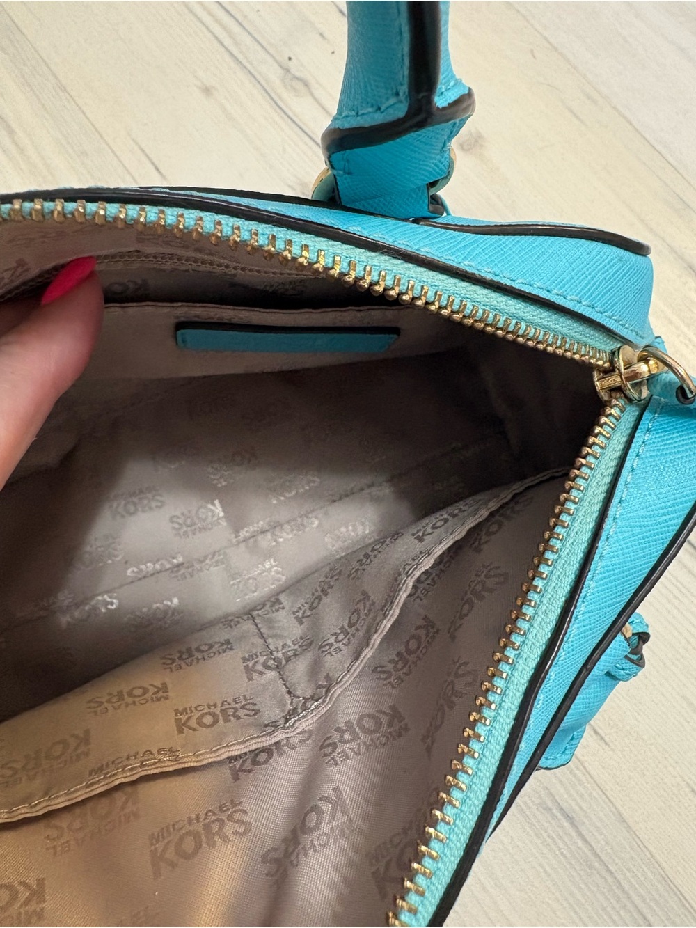 Bright Blue Michael Kors Medium Leather Satchel - Picture 7 of 9